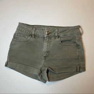 Green American Eagle High-rise Shortie Super Super Stretch Jean Shorts